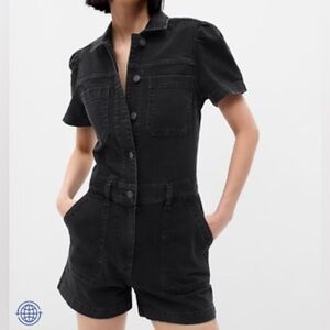 Gap washed black denim short romper, petite 0